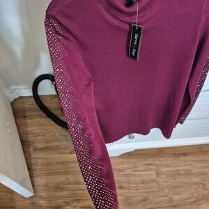 Sienna Sky Women's Wine Sweatshirt with Sparkling Sleeves